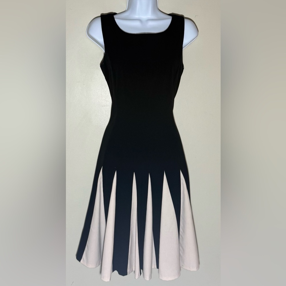 Tommy Hilfiger Black and White Pleated Midi Dress